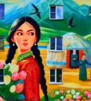 Өскемен қаласы Әуезов даңғылындағы Қазақ аруы муралы (Шығыс Қазақстан облысы, Қазақстан)